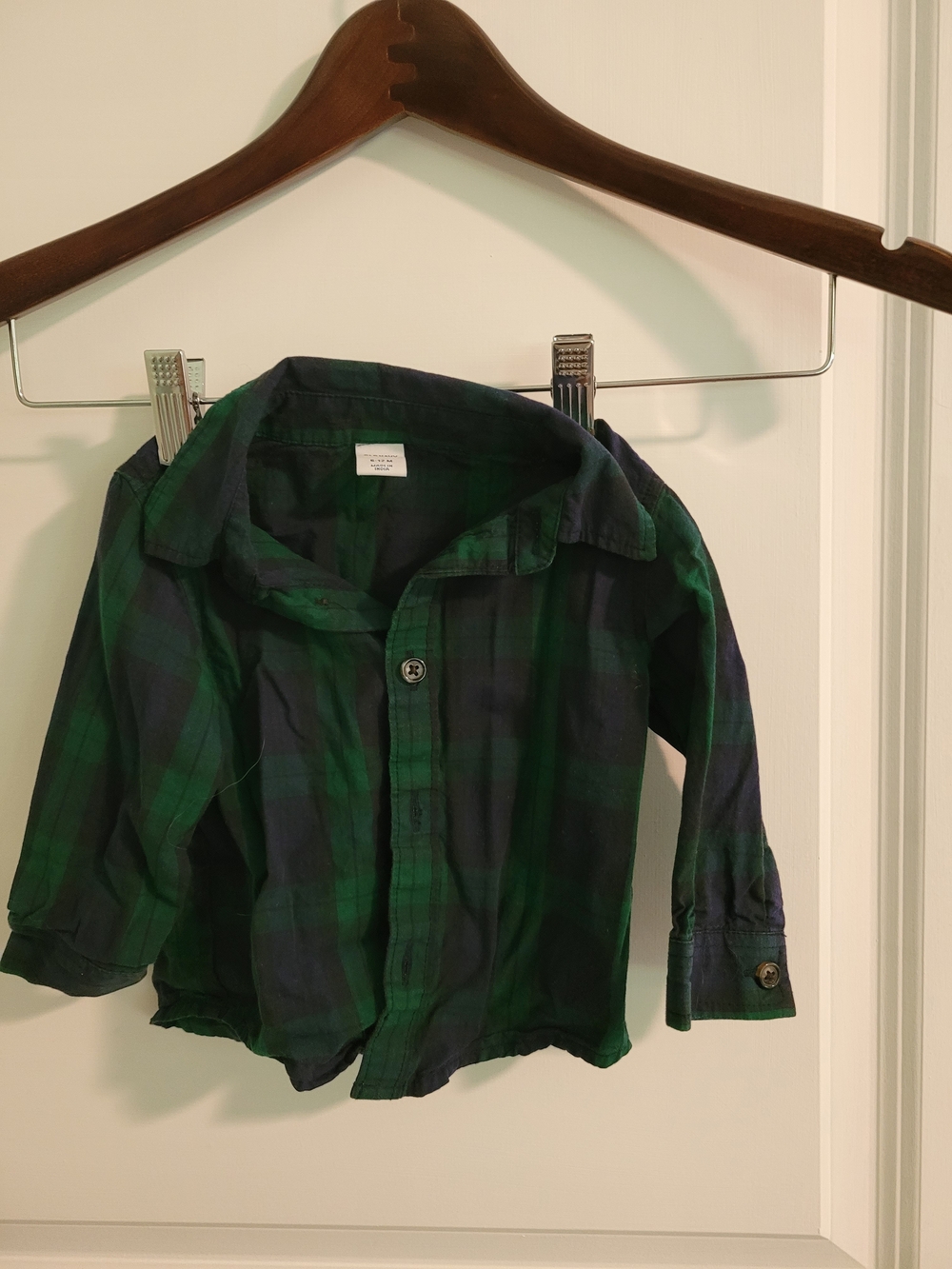 Old Navy Green and Navy Plaid Kids Button-Down Shirt